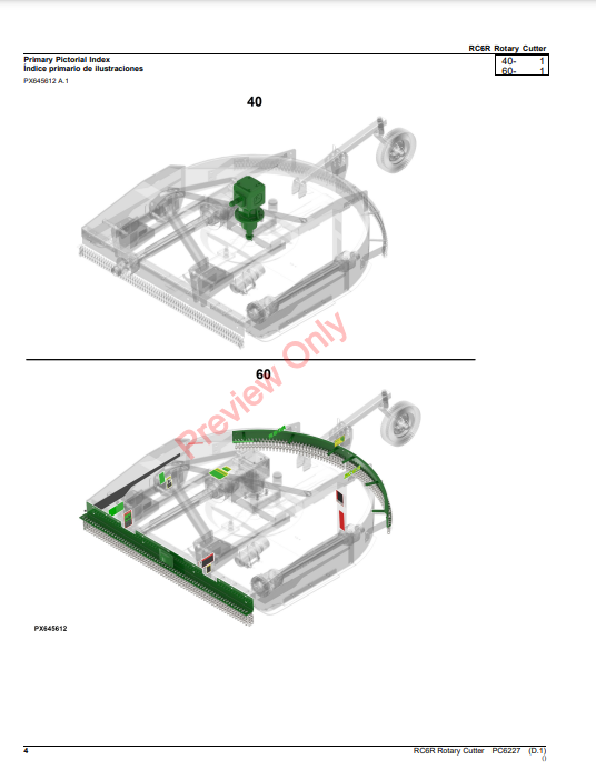 JOHN DEERE RC6R ROTARY CUTTER PC6227 - PARTS CATALOG MANUAL