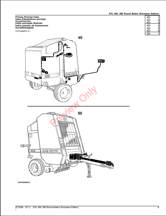 JOHN DEERE ROUND BALERS 570, 580, 590 PC3206 - PARTS CATALOG MANUAL