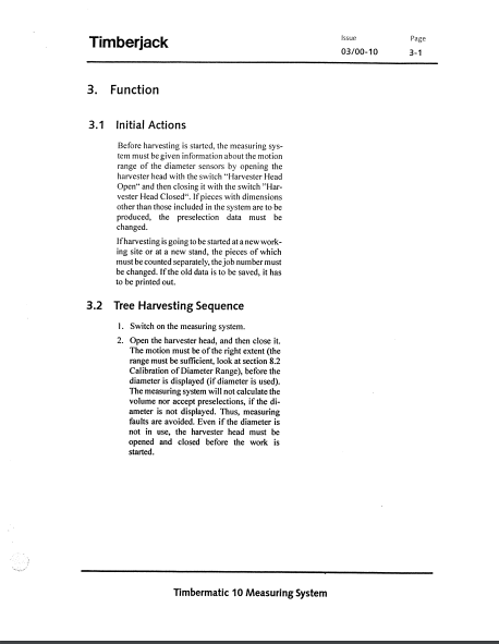 F059795 - JOHN DEERE TIMBERMATIC 10 Forestry Measuring Systems OPERATOR MANUAL