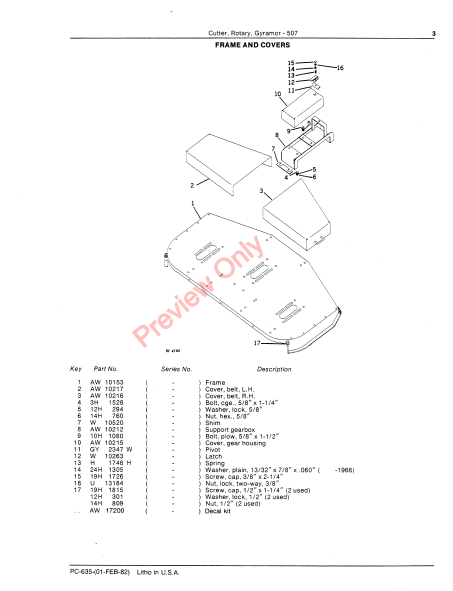 JOHN DEERE 507 GYRAMOR ROTARY CUTTER PC635 - PARTS CATALOG MANUAL