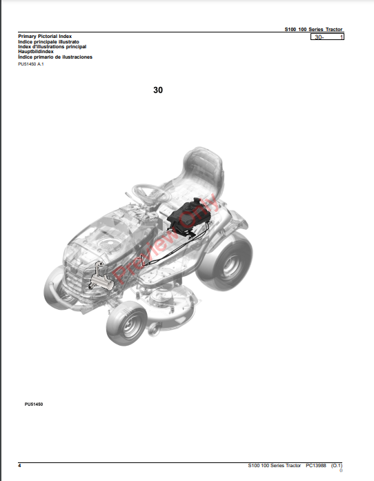 JOHN DEERE S100 100 SERIES TRACTOR PC13988 - PARTS CATALOG MANUAL