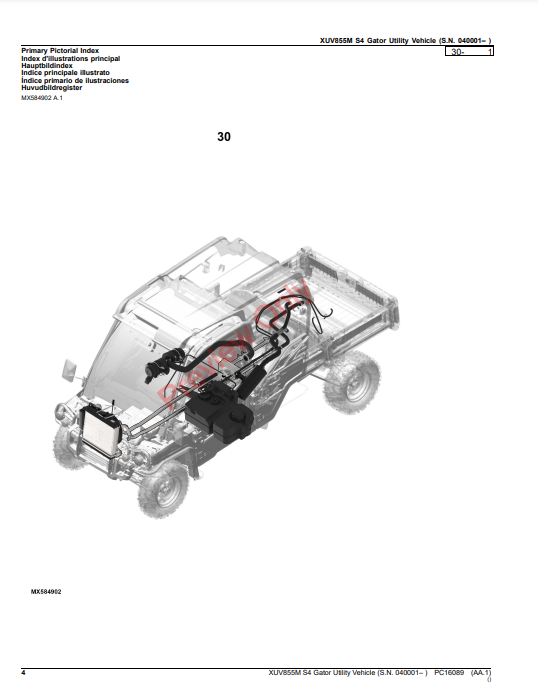 JOHN DEERE XUV855M S4 GATOR UTILITY VEHICLE PC16089 - PARTS CATALOG MANUAL