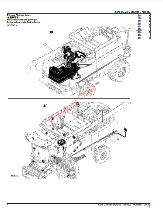 JOHN DEERE S670 COMBINE PC11895 - PARTS CATALOG MANUAL