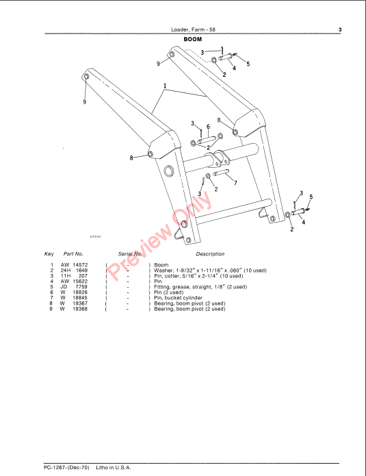 JOHN DEERE 58 FARM LOADER PC1267 - PARTS CATALOG MANUAL