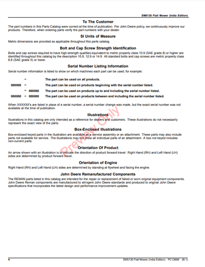 JOHN DEERE SM5130 FLAIL MOWER (INDIA EDITION) PC13666 - PARTS CATALOG MANUAL