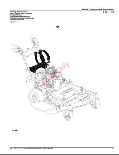 JOHN DEERE WHP52A COMMERCIAL WALK BEHIND MOWER PC11580 - PARTS CATALOG MANUAL