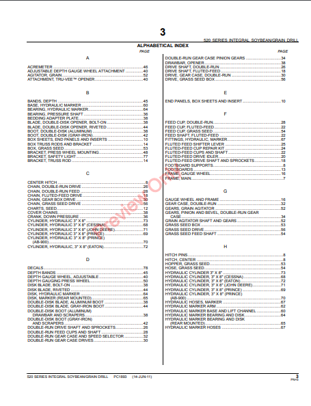 JOHN DEERE 520 SERIES INTEGRAL SOYBEAN AND GRAIN DRILL PC1893 - PARTS CATALOG MANUAL