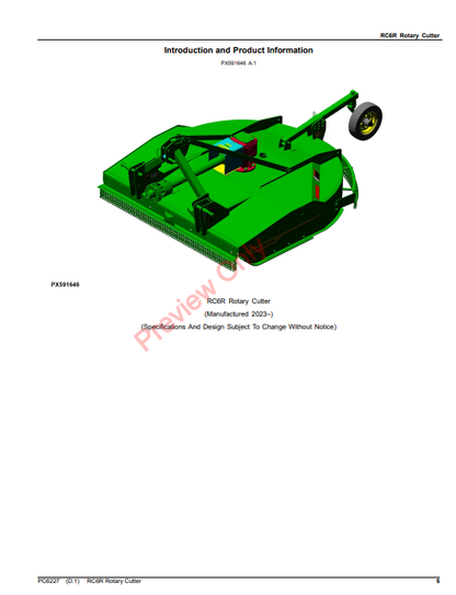 JOHN DEERE RC6R ROTARY CUTTER PC6227 - PARTS CATALOG MANUAL