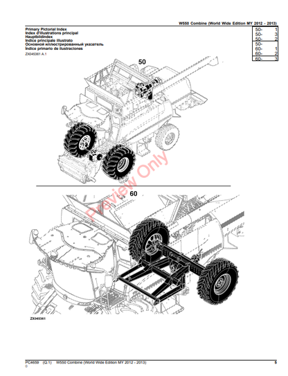 JOHN DEERE W550 COMBINE (WORLDWIDE EDITION MY 2012-2013) PC4659 - PARTS CATALOG MANUAL