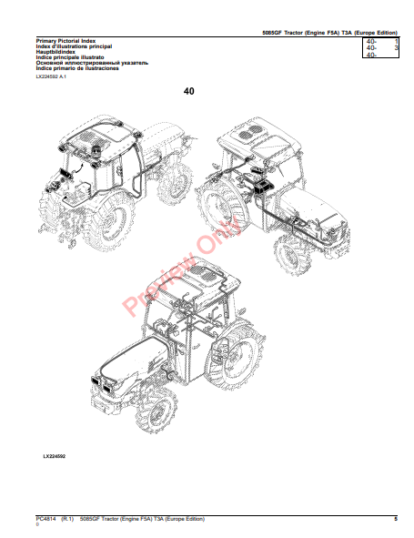 JOHN DEERE 5085GF TRACTOR (ENGINE F5A) T3A (EUROPE EDITION) PC4814 - PARTS CATALOG MANUAL