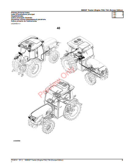 JOHN DEERE 5085GF TRACTOR (ENGINE F5A) T3A (EUROPE EDITION) PC4814 - PARTS CATALOG MANUAL