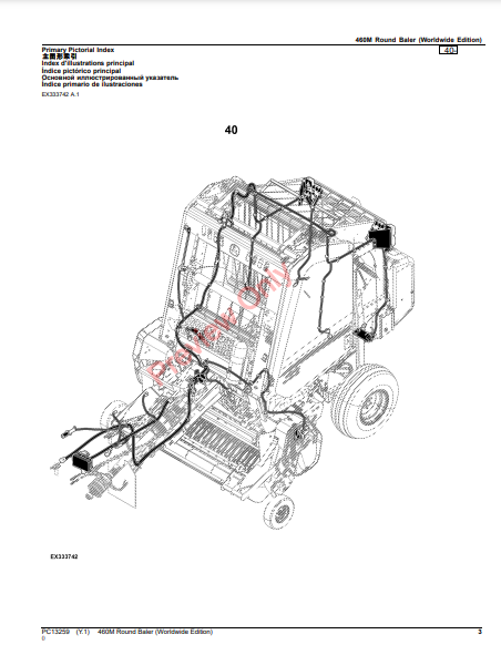 JOHN DEERE 460M ROUND BALER (WORLDWIDE EDITION) PC13259 - PARTS CATALOG MANUAL