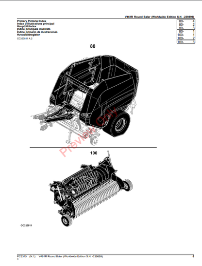 JOHN DEERE V461R ROUND BALER (WORLDWIDE EDITION) PC3315 - PARTS CATALOG MANUAL