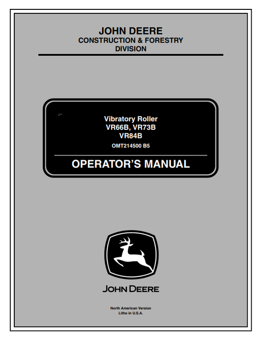 JOHN DEERE VR66B, VR73B, VR84B (B SERIES) Construction Attachments OPERATOR MANUAL - OMT214500