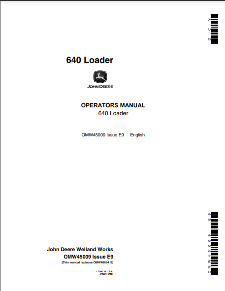 JOHN DEERE 640 STANDARD,640 MECHANICAL LOADERS OMW45009 - OPERATOR MANUAL