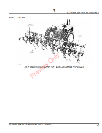 JOHN DEERE RG SERIES AND 46 ROW-CROP CULTIVATORS PC0717 - PARTS CATALOG MANUAL