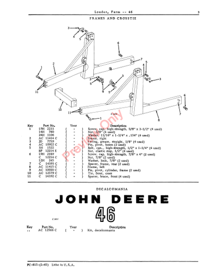 JOHN DEERE 46 FARM LOADER PC815 - PARTS CATALOG MANUAL