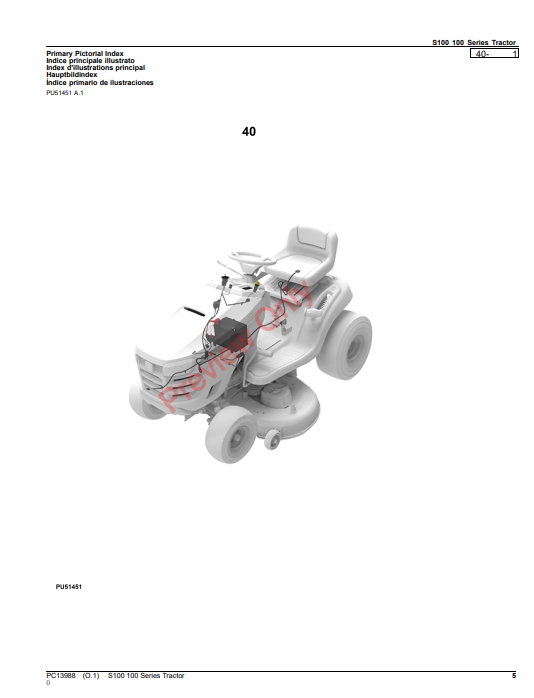 JOHN DEERE S100 100 SERIES TRACTOR PC13988 - PARTS CATALOG MANUAL