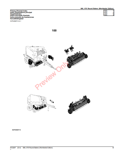 JOHN DEERE ROUND BALERS 565, 575 (WORLDWIDE EDITION) PC3207 - PARTS CATALOG MANUAL