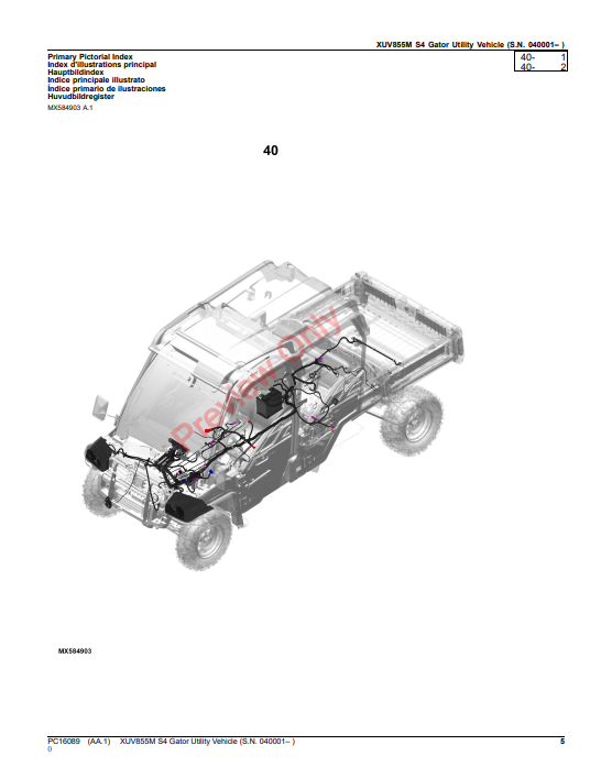 JOHN DEERE XUV855M S4 GATOR UTILITY VEHICLE PC16089 - PARTS CATALOG MANUAL