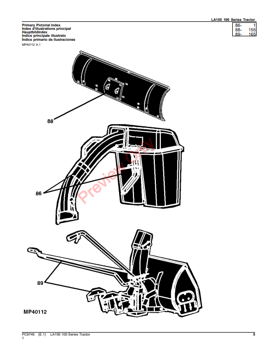 JOHN DEERE LA155 TRACTOR PC9745 - PARTS CATALOG MANUAL