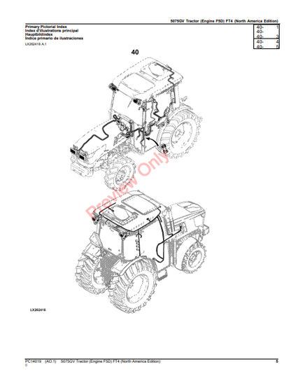 JOHN DEERE 5075GV TRACTOR (ENGINE F5D) FT4 (NORTH AMERICA EDITION) PC14019 - PARTS CATALOG MANUAL