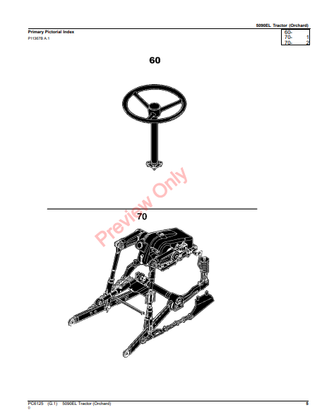 JOHN DEERE 5090EL TRACTOR (ORCHARD) PC6125 - PARTS CATALOG MANUAL