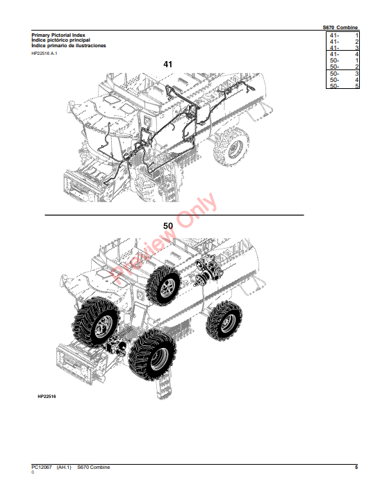 JOHN DEERE S670 COMBINE (SOUTH AMERICA EDITION) PC12067 - PARTS CATALOG MANUAL