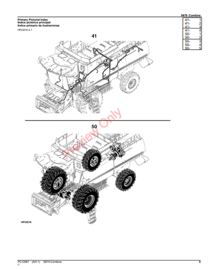 JOHN DEERE S670 COMBINE (SOUTH AMERICA EDITION) PC12067 - PARTS CATALOG MANUAL