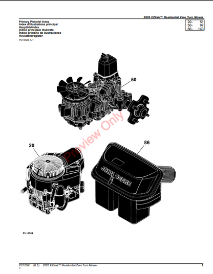 JOHN DEERE Z625 EZTRAK RESIDENTIAL ZERO TURN MOWER PC12591 - PARTS CATALOG MANUAL