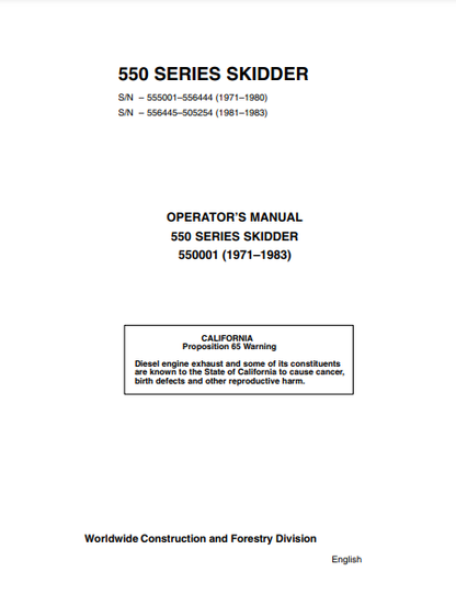 550001 - JOHN DEERE 550 (SERIES) Forestry Skidders OPERATOR MANUAL