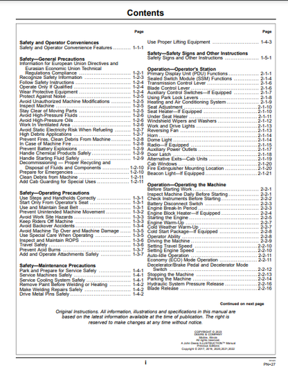 OPERATOR MANUAL - JOHN DEERE 1050K CONSTRUCTION CRAWLER DOZER OMT389886X19