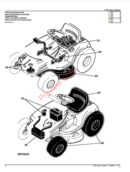 JOHN DEERE L130 LAWN TRACTOR PC9291 - PARTS CATALOG MANUAL