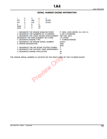 JOHN DEERE 4455 TRACTOR PC6047 - PARTS CATALOG MANUAL