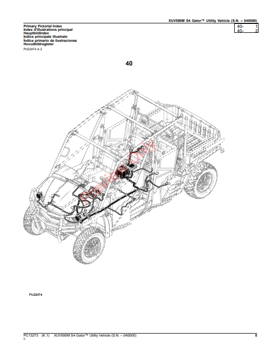 JOHN DEERE XUV590M S4 GATOR UTILITY VEHICLE PC13273 - PARTS CATALOG MANUAL