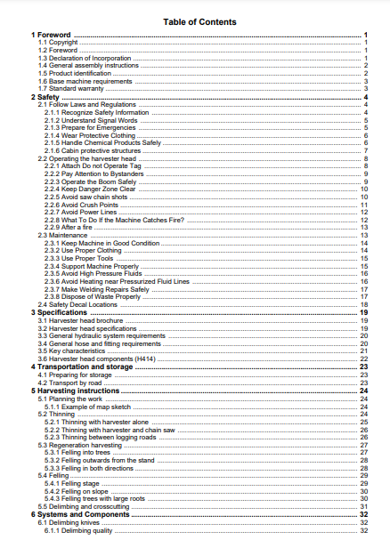 OPERATOR MANUAL - JOHN DEERE H414 (HARVESTING HEADS SERIES) Forestry Harvesting Head F074202