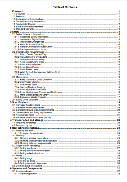 OPERATOR MANUAL - JOHN DEERE H414 (HARVESTING HEADS SERIES) Forestry Harvesting Head F074202