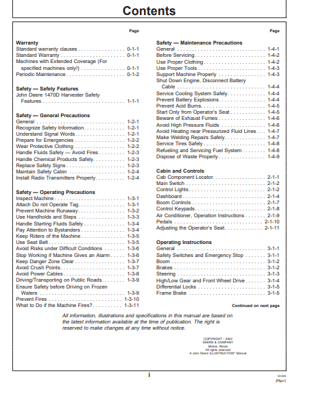 F069329 - JOHN DEERE 1470D (CH8 SERIES) Forestry Wheeled Harvesters OPERATOR MANUAL