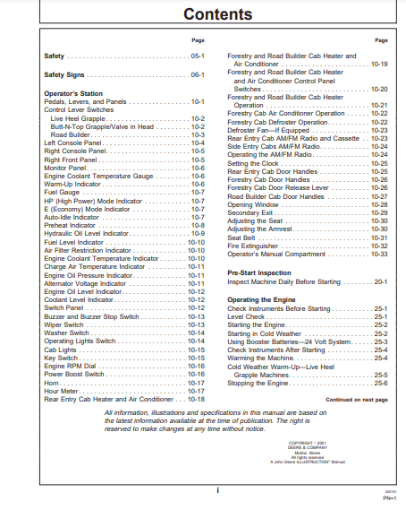 OPERATOR MANUAL - JOHN DEERE EX330LC-5,EX370-5 (EX-5 SERIES) Hitachi Forester EM1H7LL1