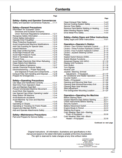 OPERATOR MANUAL - JOHN DEERE 744K (0) Construction Loader OMT351531X19