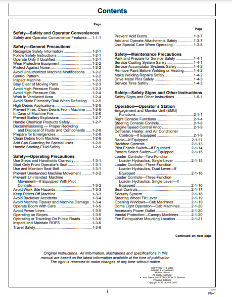 OPERATOR MANUAL - JOHN DEERE 310L EP Construction Backhoe Loader OMT357606X19