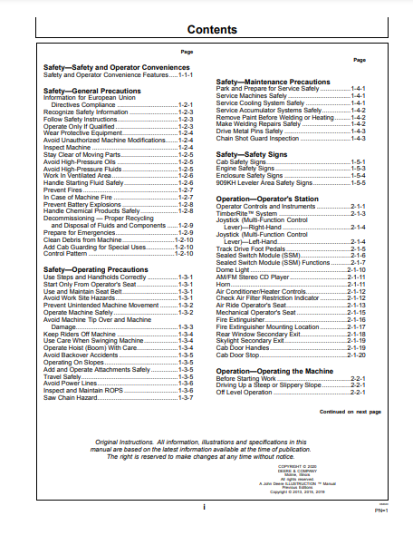 OPERATOR MANUAL - JOHN DEERE 903KH,909KH (K SERIES) Forestry Tracked Harvester OMT253406