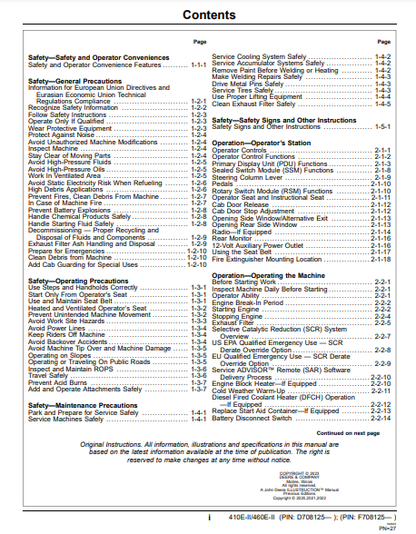 OPERATOR MANUAL - JOHN DEERE 410E-II,460E-II CONSTRUCTION ARTICULATED DUMP TRUCK OMT424947X19