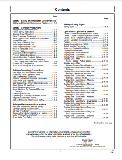 OPERATOR MANUAL - JOHN DEERE 744K (K SERIES) Construction Loader OMT228001