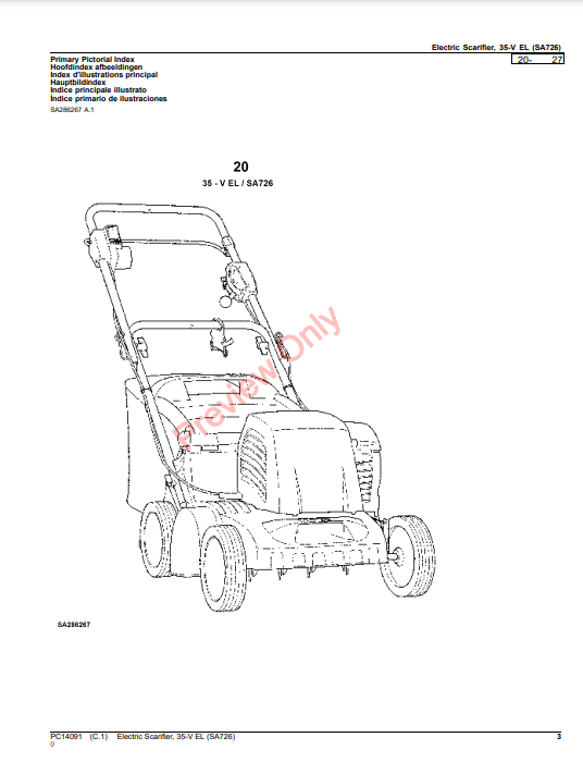 JOHN DEERE ELECTRIC SCARIFIER, 35-V EL (SA726) PC14091 - PARTS CATALOG MANUAL