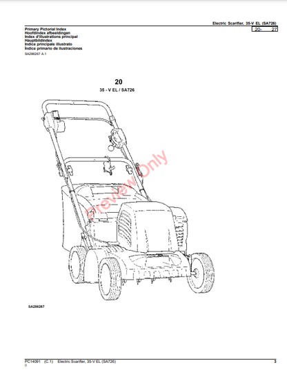 JOHN DEERE ELECTRIC SCARIFIER, 35-V EL (SA726) PC14091 - PARTS CATALOG MANUAL