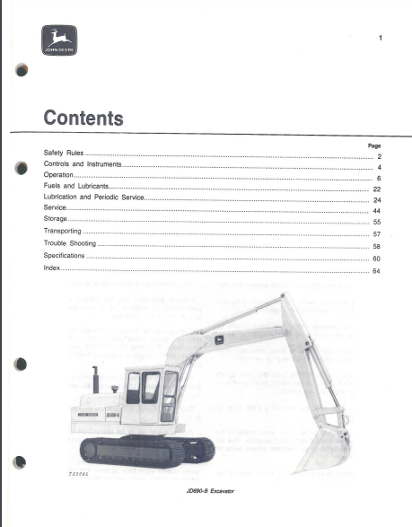 OMT53764- JOHN DEERE 690B (B SERIES) Construction Excavators OPERATOR MANUAL