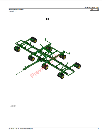 JOHN DEERE N536 NO-TILL AIR DRILL PC16055 - PARTS CATALOG MANUAL