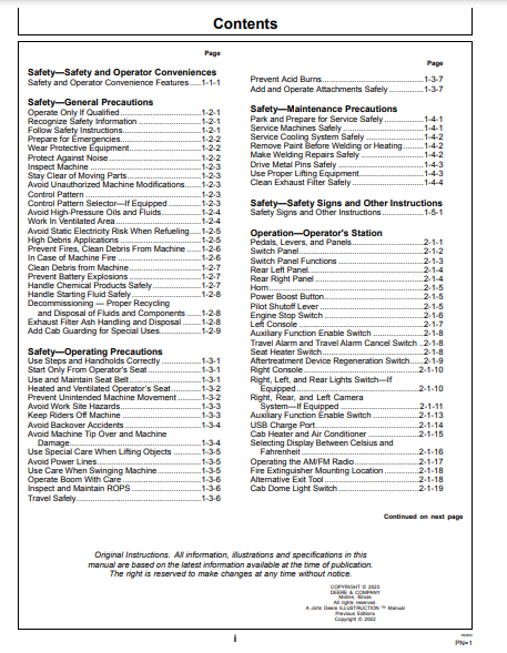 OPERATOR MANUAL - JOHN DEERE 245 P CONSTRUCTION EXCAVATOR OMT480096X019