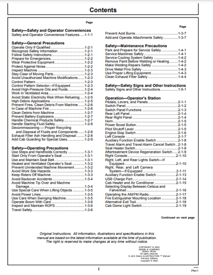 OPERATOR MANUAL - JOHN DEERE 245 P CONSTRUCTION EXCAVATOR OMT480096X019